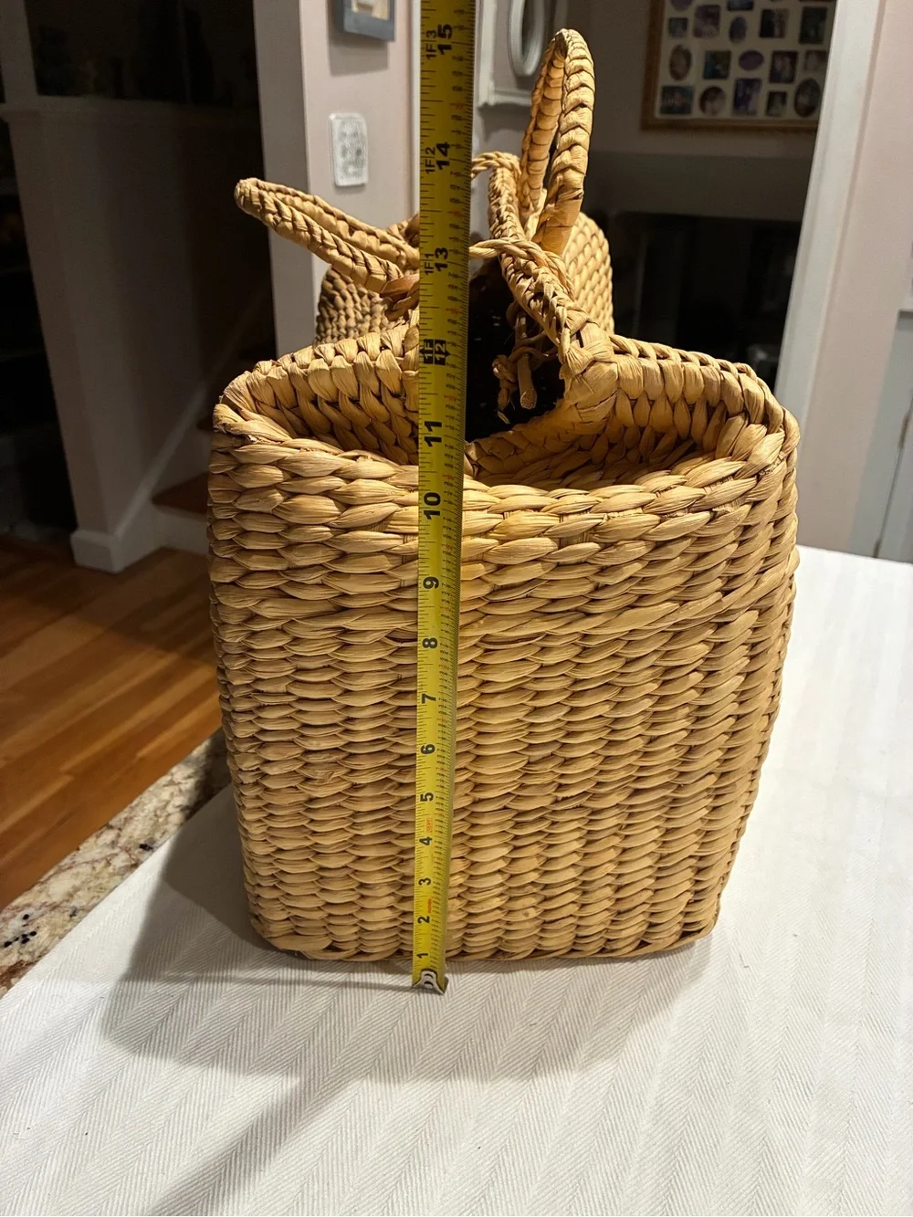 Vintage natural water hyacinth and reed structured picnic basket